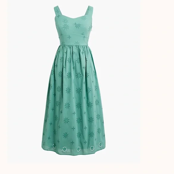 J.Crew Teal Eyelet Midi Dress - Picture 1 of 6